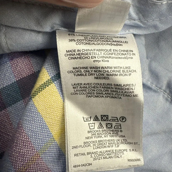 Brooks Brothers Bermuda Shorts Baird McNutt Irish Linen Blend Size 33 Blue Plaid - Picture 8 of 8